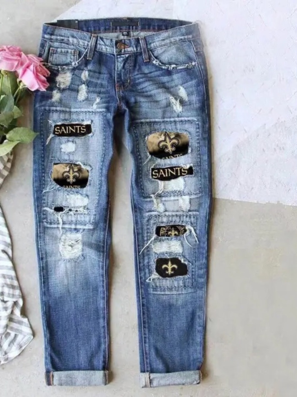 Casual Nine Points Jeans New Orleans Saints Cut-Out Jeans